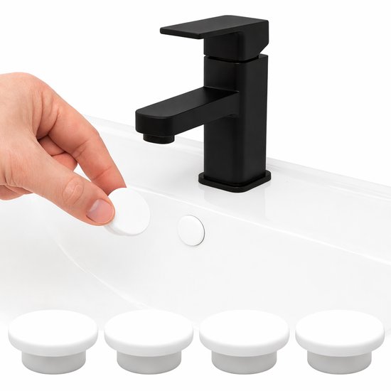 Bonde de lavabo – Set de 4 – Bonde de trop-plein universelle Ø 31 mm – Bonde de lavabo à Push– Plastique Wit – Résistante à la corrosion et durable