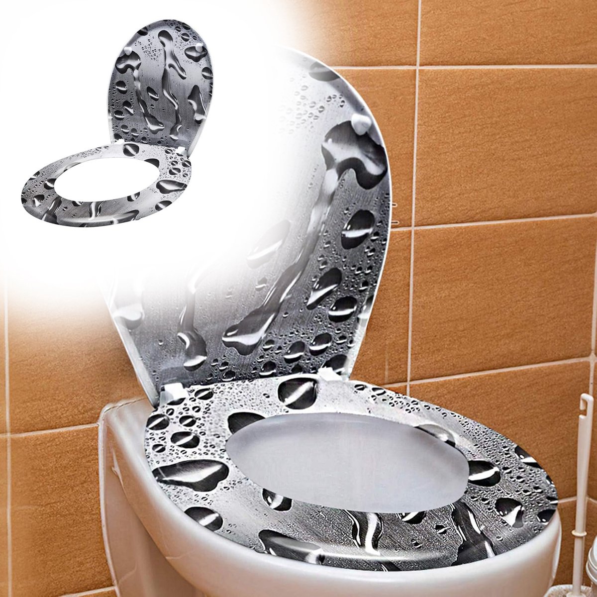 Aufun Toiletbril met softclose - Waterdruppelpatroon - 45x38 cm - MDF met thermohardend deksel