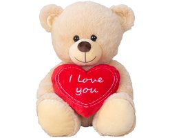 Knuffelbeer Met Hartje - Valentijns Kado - Voor Man En Vrouw - Romantisch Cadeau - Teddybeer Met Strik En Hartje - 30 Cm - Knuffel Pluche