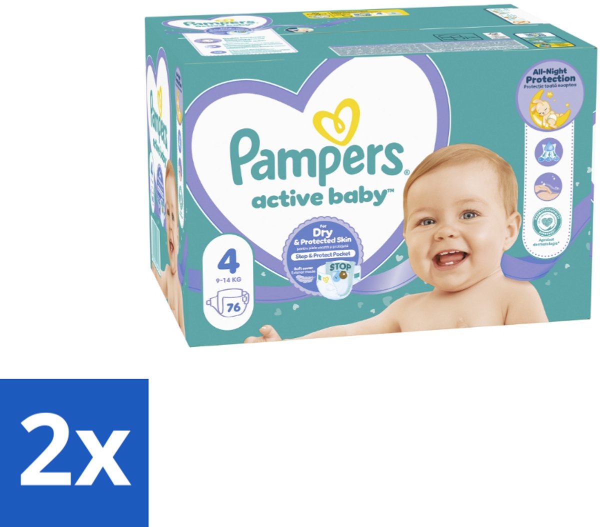 2 x Pampers – Luiers – Baby Dry Maat 4 – 76 Luiers - Baby Droog Luis - Baby Droog Luis 4 - Droge Luier - Luier Voor Baby - Droge Luier 12 Uur