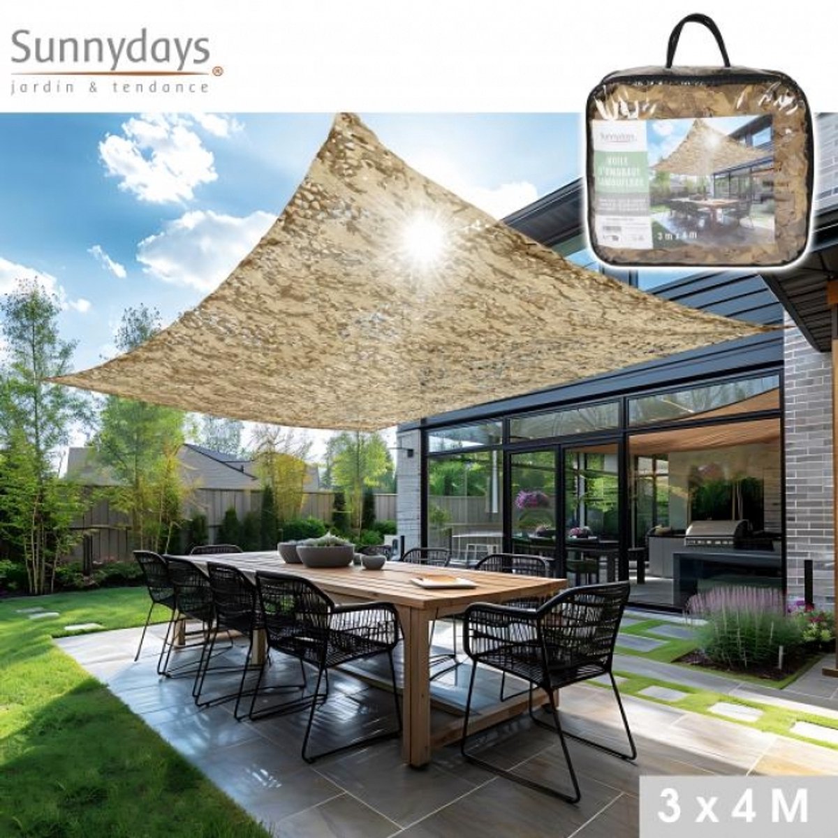 Schaduwdoek camouflage mocha 3x4 m