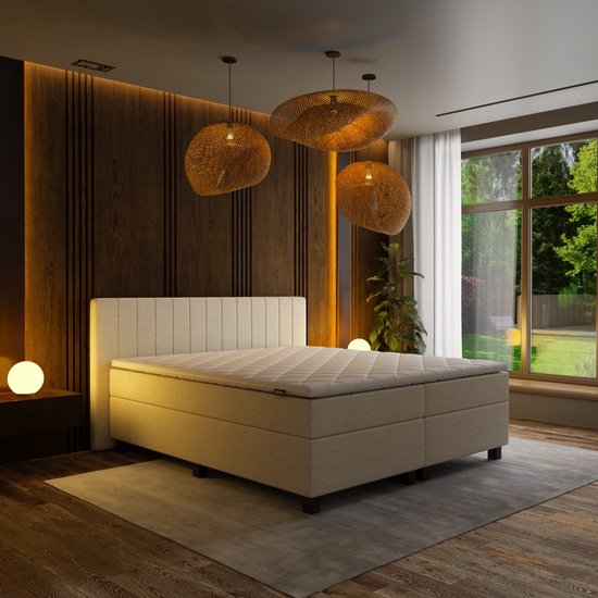 Mörgenn Boxspring Douze - Pocketvering - Ivoor / Off White - 160x200 cm - Inclusief Dekbed en Kussens
