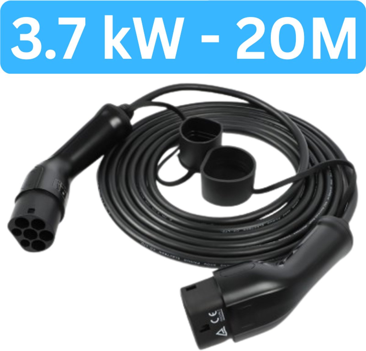 Krachtige Laadkabel Type 2 16A 1 Fase | 3,7 kW | 20 Meter