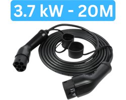 Laadkabel Type 2 16A 1 Fase | 3,7 kW | 20 Meter | IP65 | 2 Jaar garantie | Mennekes aansluiting | Laadkabel auto | Zwarte 20 meter kabel TPU | CE, ISO & RoHs gecertificeerd