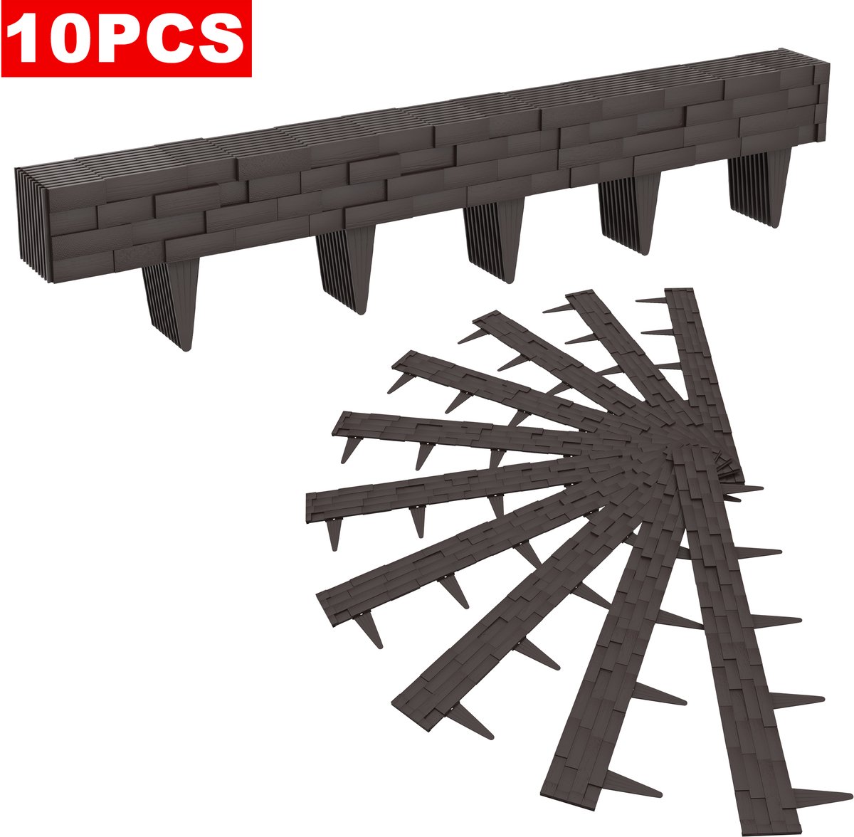 Aufun 10M Tuinrand Gazonrand - Bruin - Buigbare Kunststof Borderrand Met Baksteen Look, 10 Delen