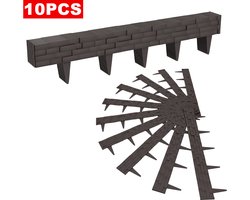 Aufun 10M Tuinrand Gazonrand - Bruin - Buigbare Kunststof Borderrand Met Baksteen Look, 10 Delen