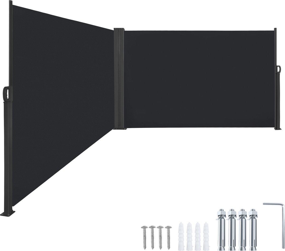 160x600cm Uitklapbaar Tuinscherm Zijkantluifel Windbescherming Luifels Van 180g/㎡ Polyester Mobiele Zonwering Muurluifel Tuinscherm Voor Balkon Terras Patio (Donkergrijs) NAIZY
