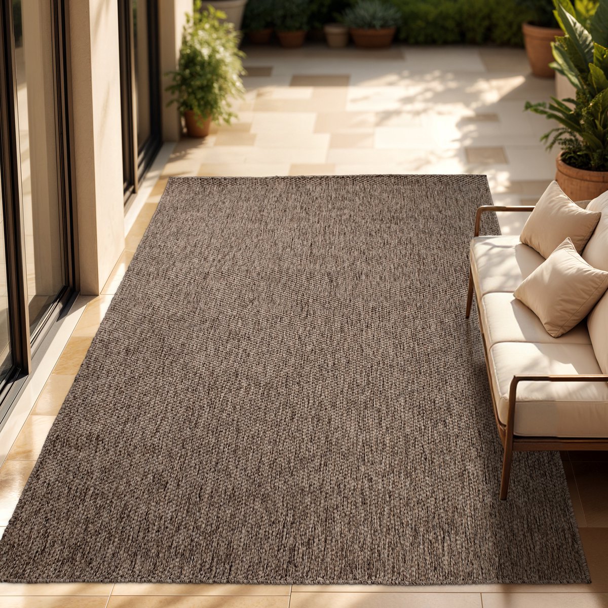 Paco Home In-& Outdoor Balkon Terras Keukenvloerkleed Eenkleurig Gemêleerd Patroon 120x160 cm