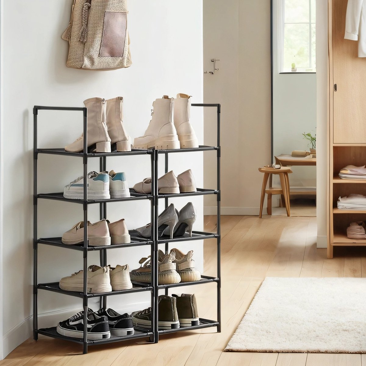 Schoenenrek – Metalen frame – Zwart – Ruimtebesparende schoenenopberger met 10 lagen
