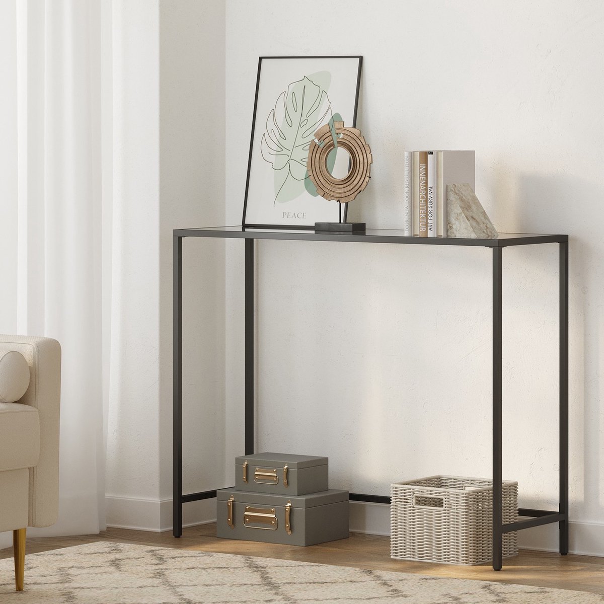 Consoletafel – Gehard glas – Goud – Stevig metalen frame met verstelbare poten
