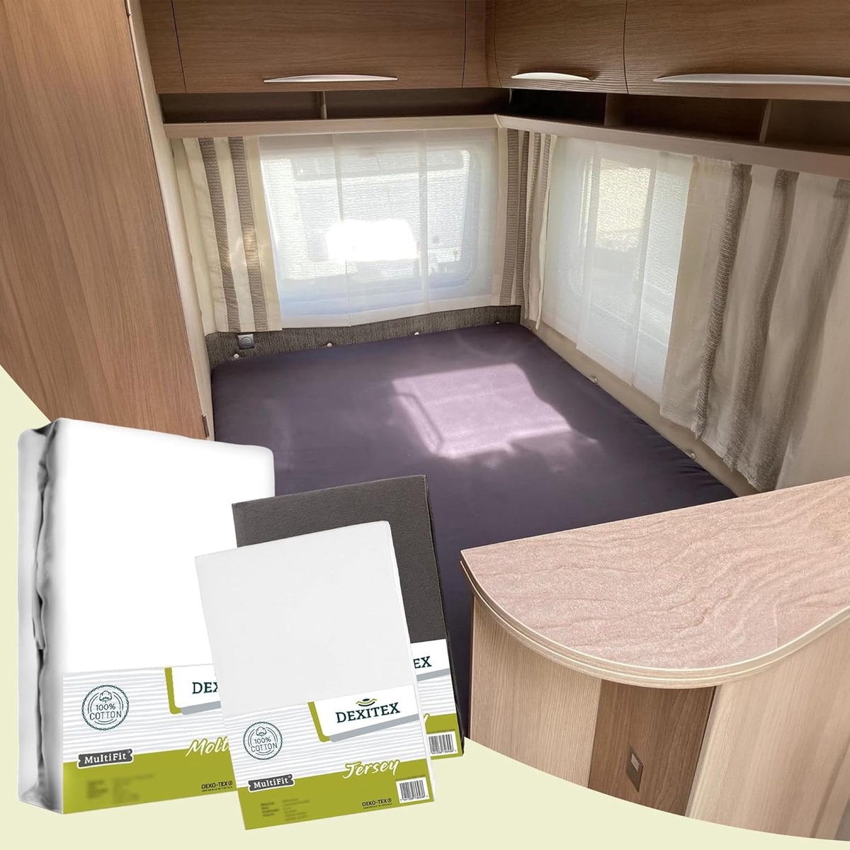 Dexitex Textielpakket Frans bed / 1 x WIT Molton / 1 x WIT Hoeslaken/1 x ANTRACIET Hoeslaken /LINKS
