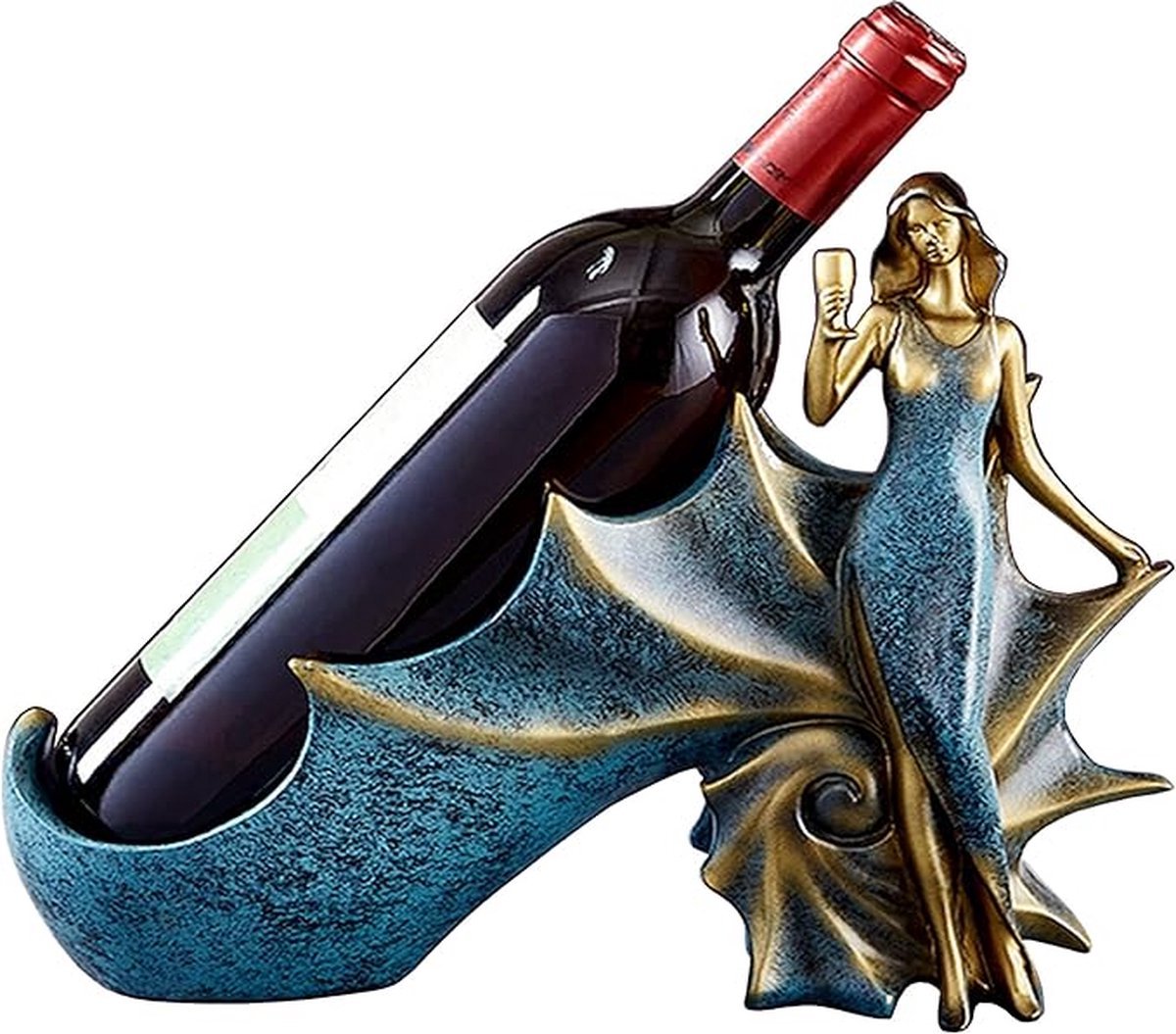 Exclusieve Wijnfleshouder - zeemeermin - aqua - blikvanger - wijnaccessoire - cadeau wijnliefhebber - woondecoratie - wijnrek - wijnflessenhouder - flessenhouder - drankfleshouder - vaderdag - moederdag - verjaardag - groen - blauw