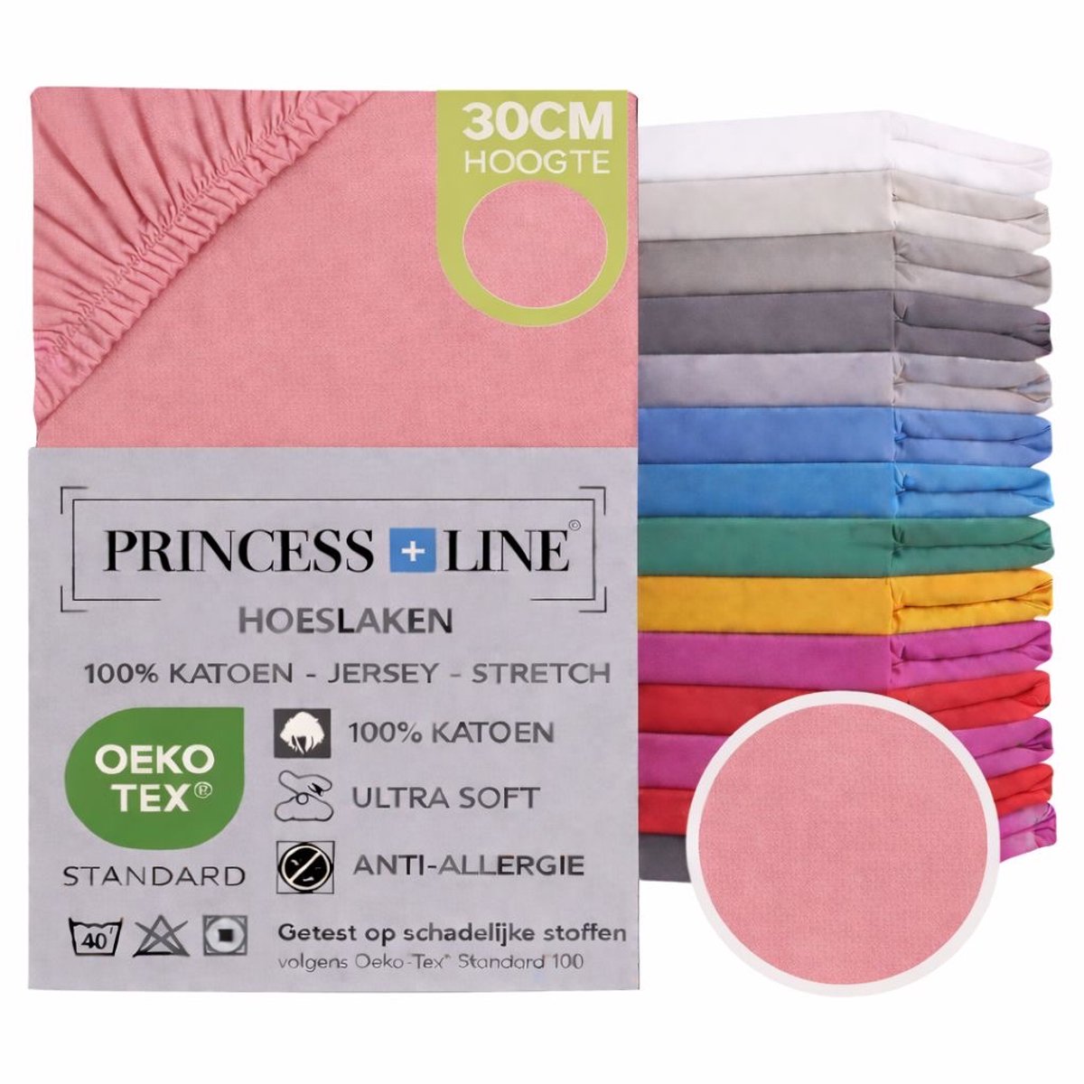 Princess Line- Comfortabel Ultra-Soft-Hoeslaken -100% katoen-Jersey -Stretch -Strijkvrij- Rondom elastiek-Hoekhoogte tot 30cm-2Persoons-160x200 cm-Licht Roze