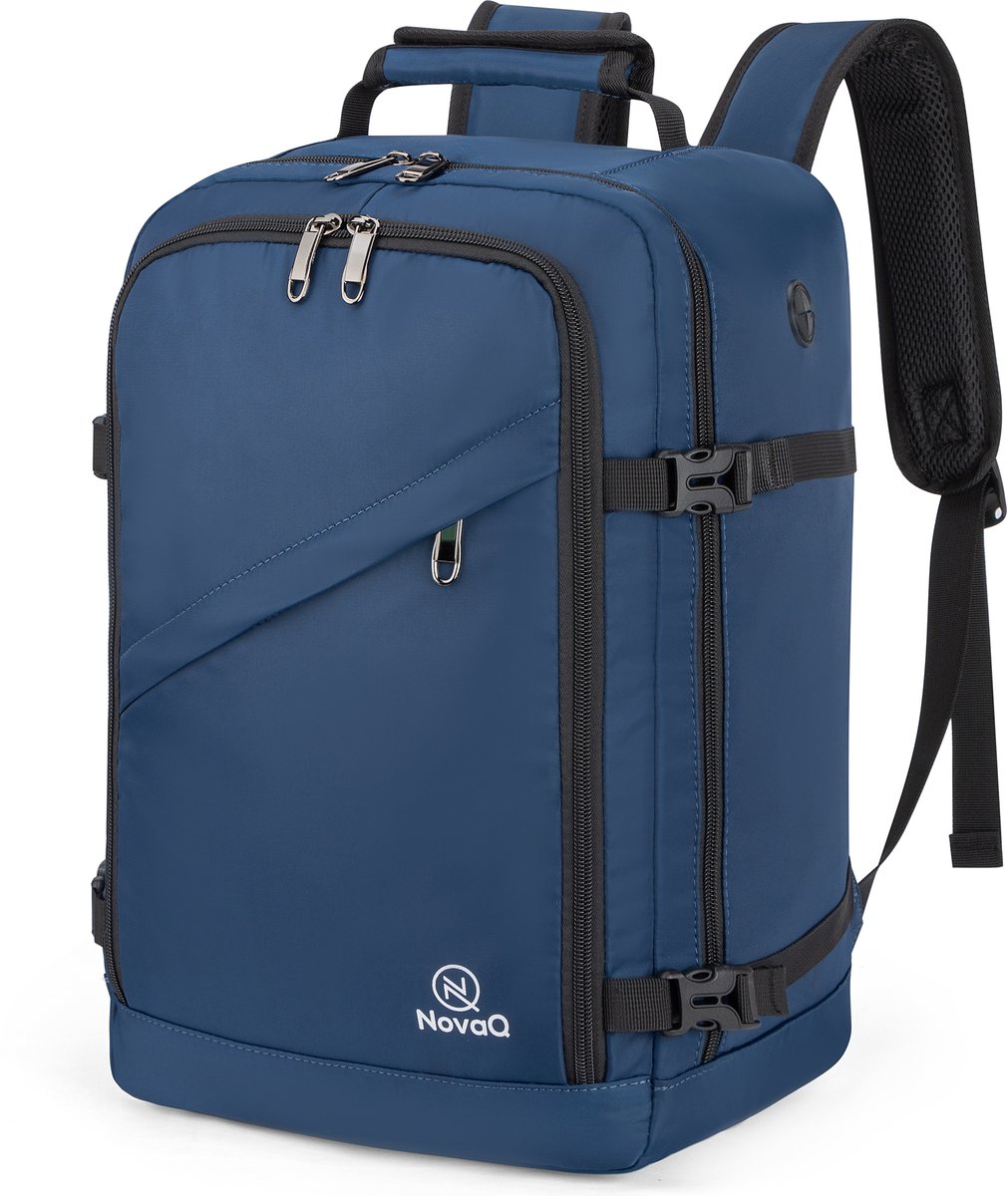 NovaQ Handbagage 40x30x20 - Cabin - Underseater - 20 ltr Compacte Reis Rugzak - Dames & Heren - Incl Antidiefstalvak - Midnight Blue