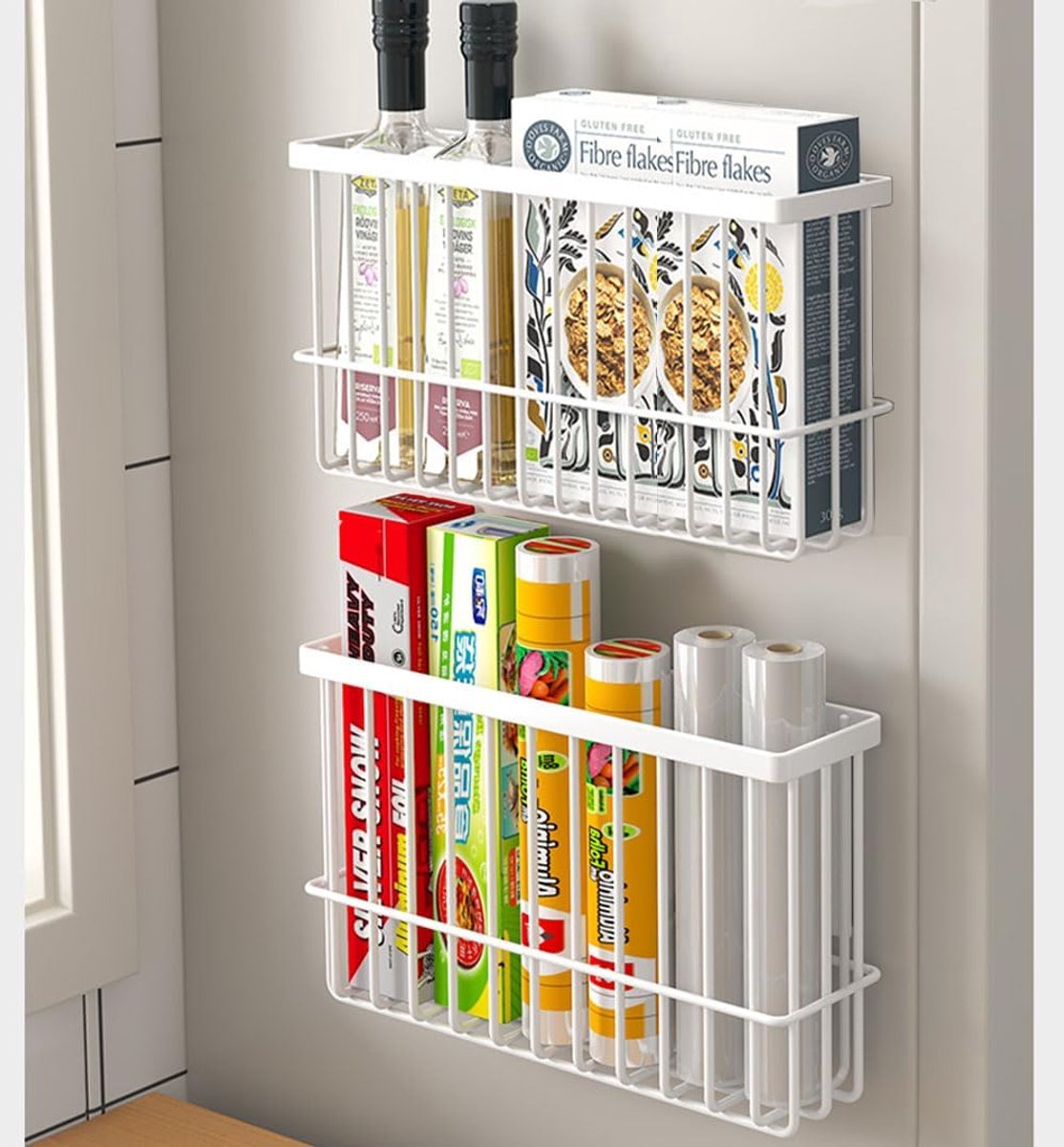 2 stuks opbergdozen voor keukenkastdeuren, opbergdozen voor aan de muur, organizer voor kleine spullen, geschikt voor kasten/badkamers/koelkasten, inclusief gratis haken