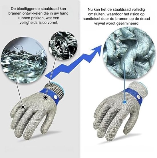 1 stuk - Snijbestendige handschoen - Roestvrijstalen draad - Geschikt voor het doden van vis en het snijden van vlees - Voedselveilig - XL — afbeelding 4