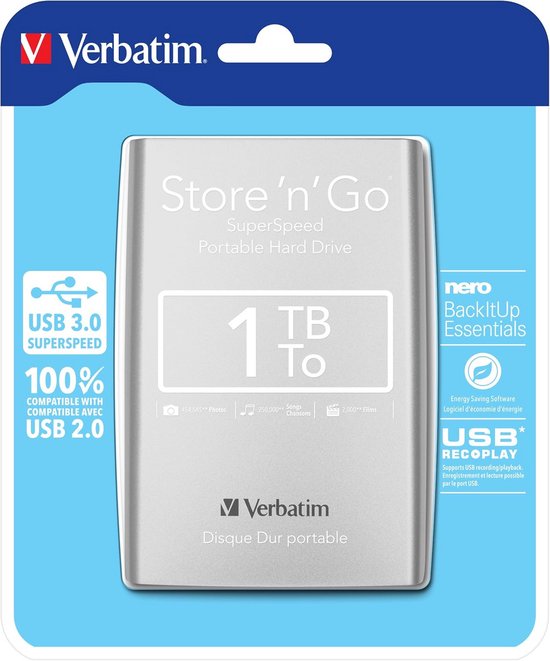 Draagbare Externe Harde Schijf 1TB USB 3.0 2.5 inch Zilver — afbeelding 2