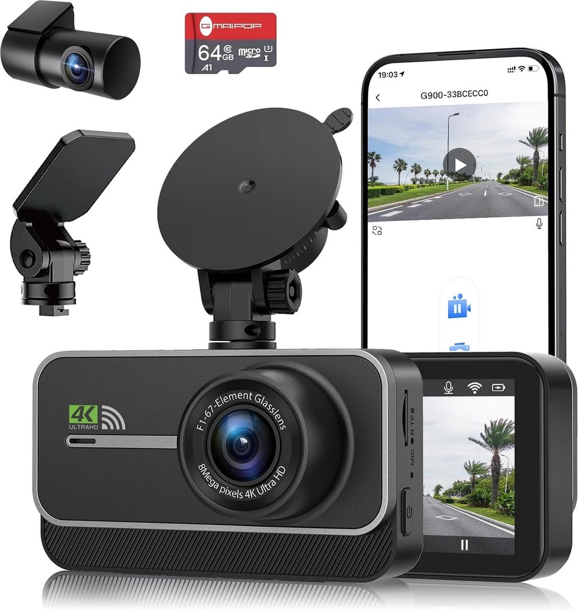 Wildlife Camera 2.7K 58MP HD met 38 IR LEDs, 4K/1080p WiFi & Dual Dashcam Functie