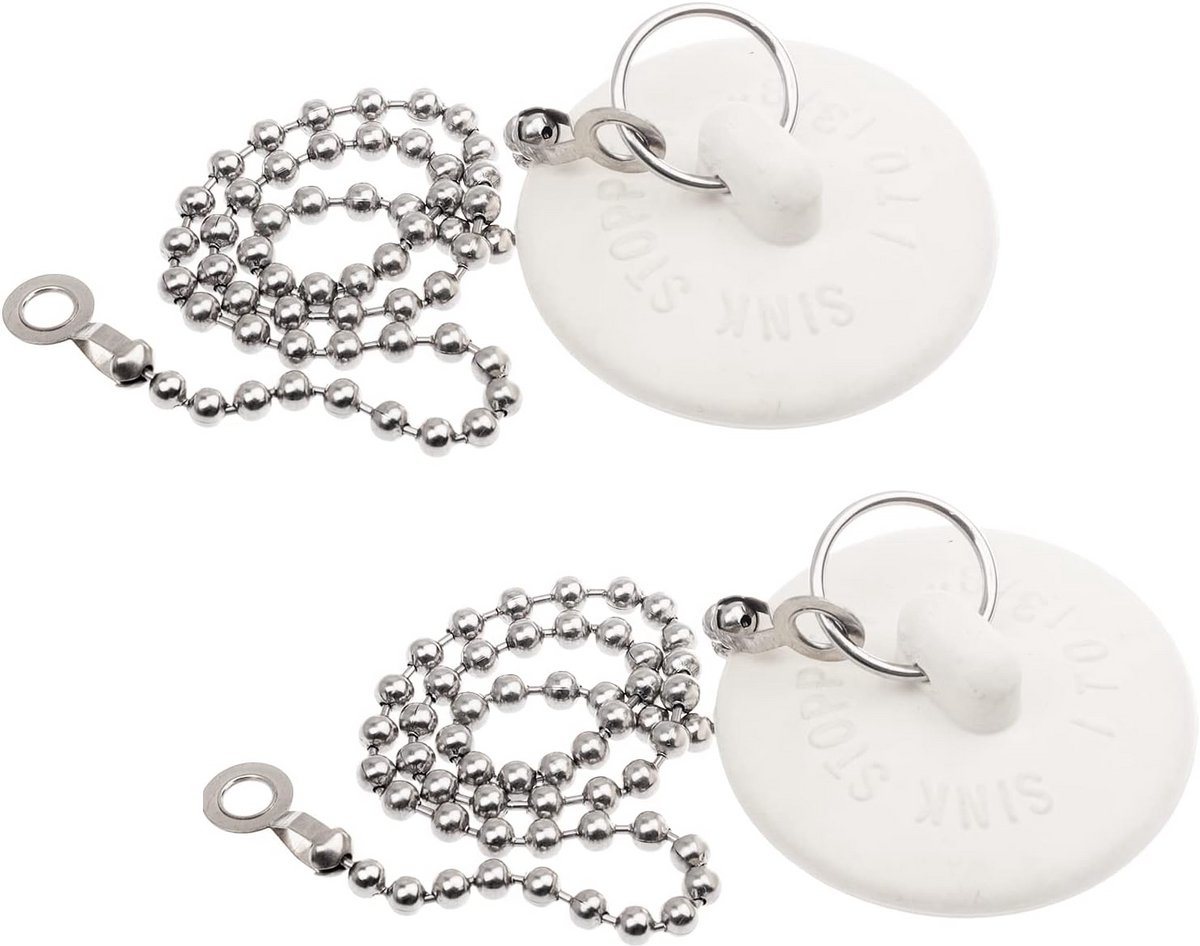 2x Universele Badstopper met Kralenketting - Rubberen Afvoerplug voor Gootsteen en Bad