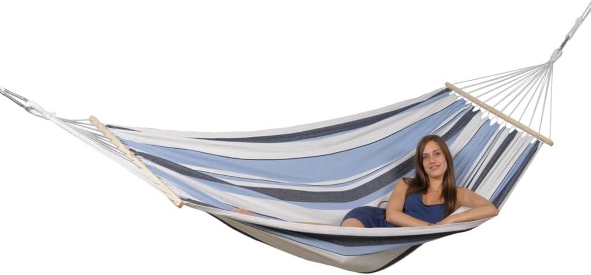 Weerbestendige XXL Hangmat met Spreidstok Blauw Gestreept - UV-bestendig en Duurzaam