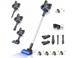 Innova Essentials PowerVac Pro+ – Steelstofzuiger Draadloos – 500 Air Watts – extra accu – 4 extra HEPA Filters- met 4 verschillende opzetstukken – Draadloze Stofzuiger – Zonder zak op accu – Vacuum Cleaner