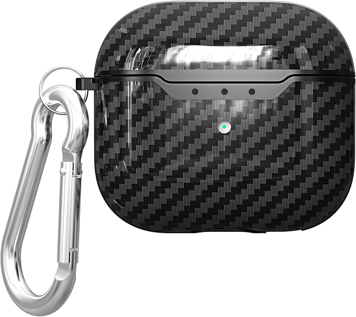 Beschermhoes met Karbijnhaak voor AirPods 3 (2021) - Carbon Fiber Textuur TPU Cover - LED Zichtbaar