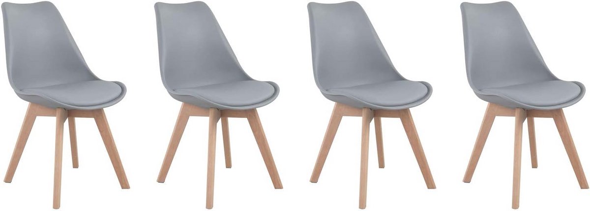 Set van 4 Scandinavische Eetkamerstoelen Grijs met Zitting - Massief Beukenhout