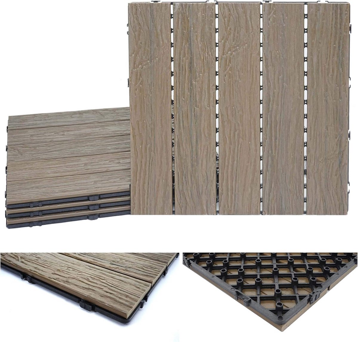 WPC Vloertegels Houtlook Terras en Balkon 50x50 cm - 3D Structuur Lichtbruin (4 stuks)