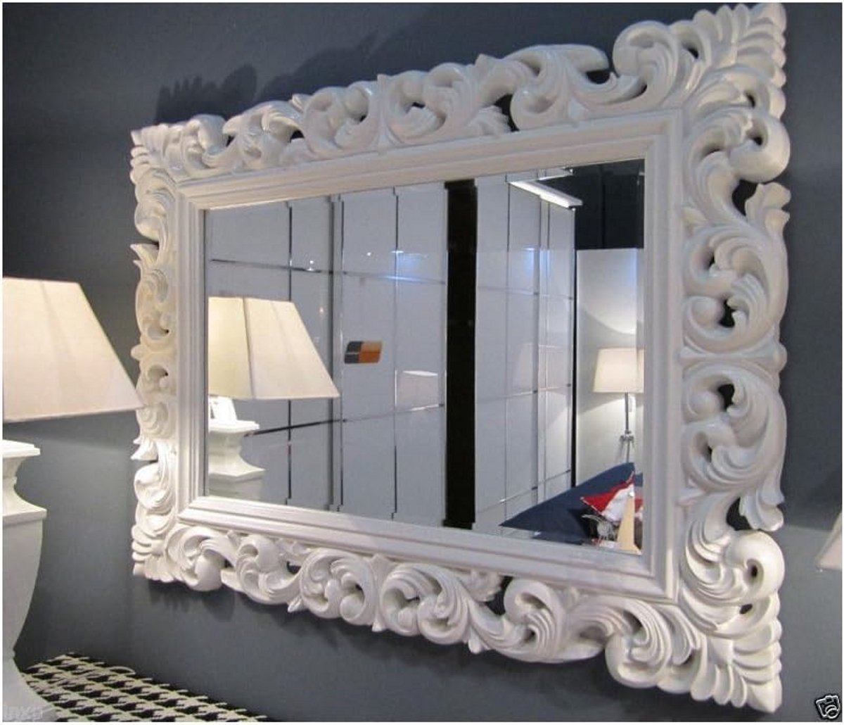 Grote wandspiegel 120x90 cm antiek wit barok Rococo