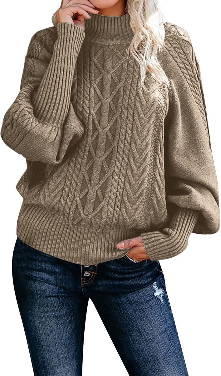 Dames Trui Gebreid Oversized Dikke Stekkerkraag Winter Elegant Vlechtpatroon