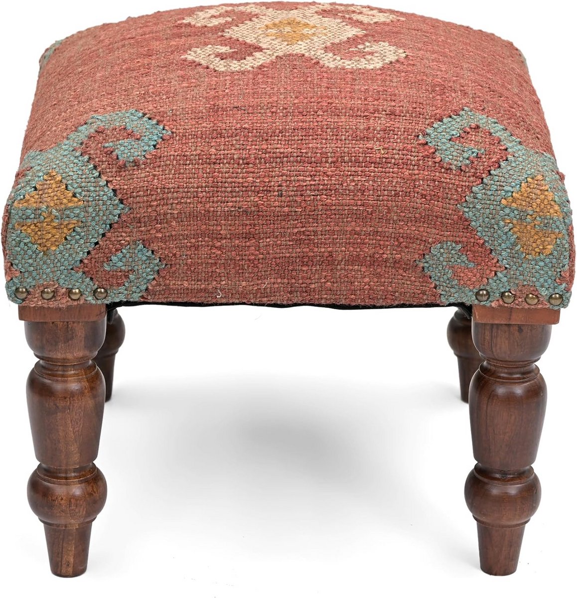 Zachte vierkante kruk - Zitje voetenbank - Comfortabel zitten - Handgemaakt met houten poten - 40x40x35 cm - Rood