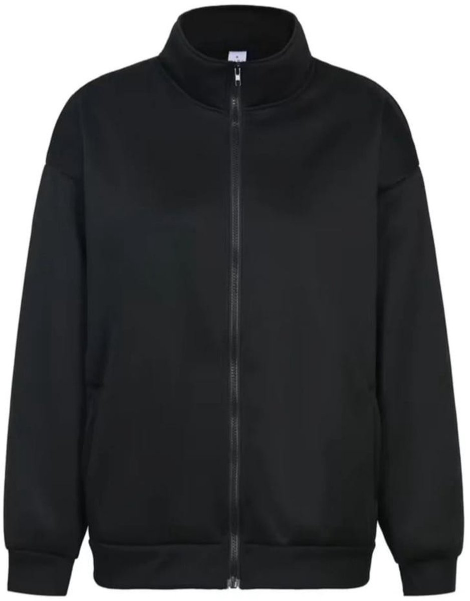 Modieuze Zwarte Dames Fleece Jas met Rits Comfortabele Casual Sportieve Lange Mouwen en Hoge Hals L-XL