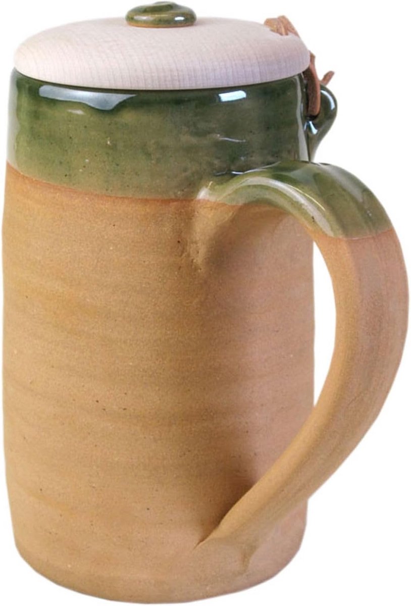 Historische Bierpul van Klei 0.5 Liter met Houten Klapdeksel - Handgemaakt