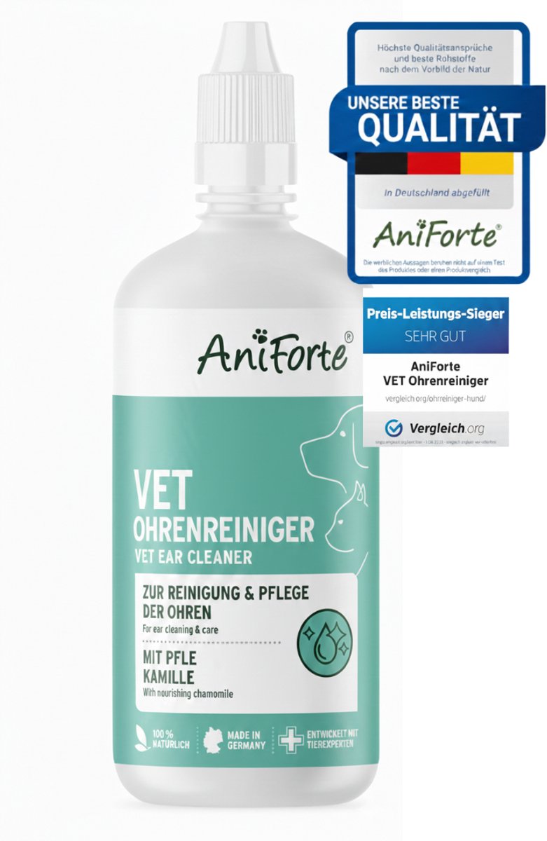 AniForte Vet Kamille Oorreiniger voor Hond, Kat & Paard 250ml – Natuurlijke Oorreiniging, Oorsmeer Verwijderaar, Verzachtende Oordruppels bij Jeuk, Ontsteking, Infecties & Uitvloeiing