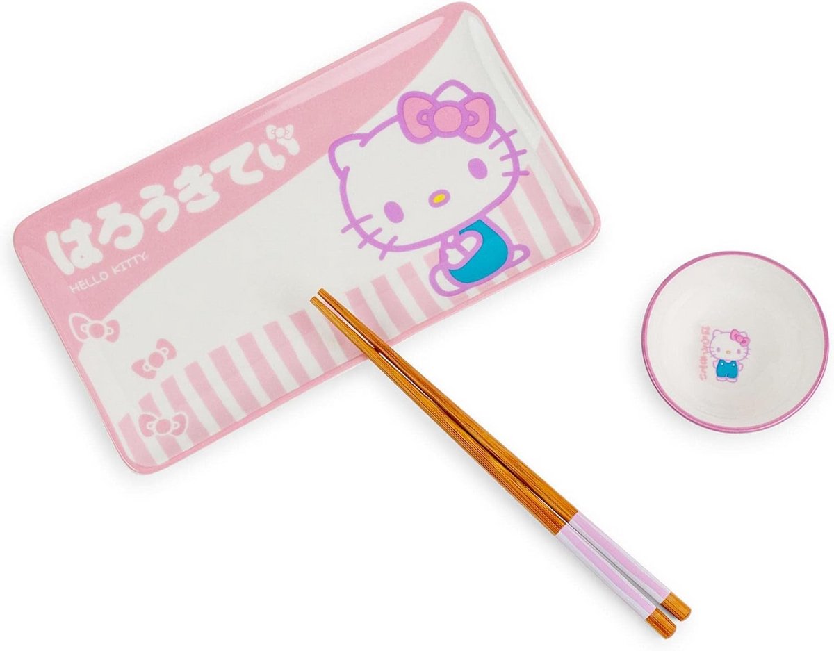 Roze Keramische Sushi Set met 3 Borden, Sojasauskom en Houten Eetstokjes - Japans Servies