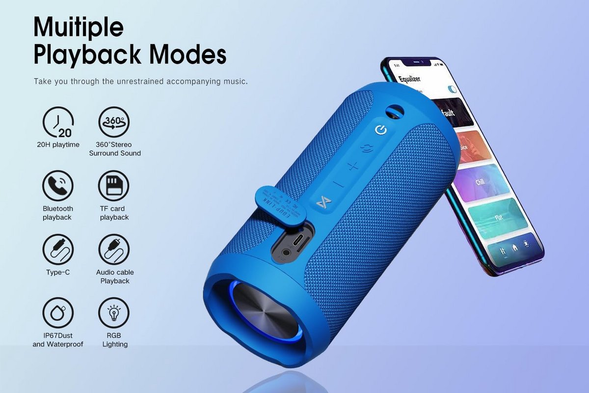 Draagbare Waterdichte Bluetooth Speaker met 20 Uur Speeltijd & RGB Licht