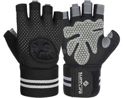 Supplife Fitness Handschoenen Heren & Dames – Anti Slip Grip voor Krachttraining & CrossFit Gloves – Zwart/Grijs - Maat L