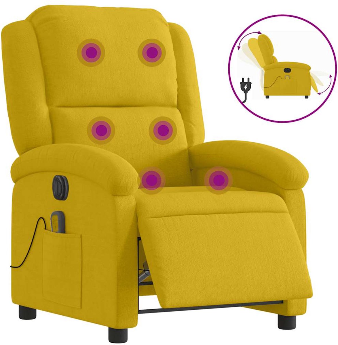 vidaXL Massagestoel - elektrisch - verstelbaar - fluweel - geel