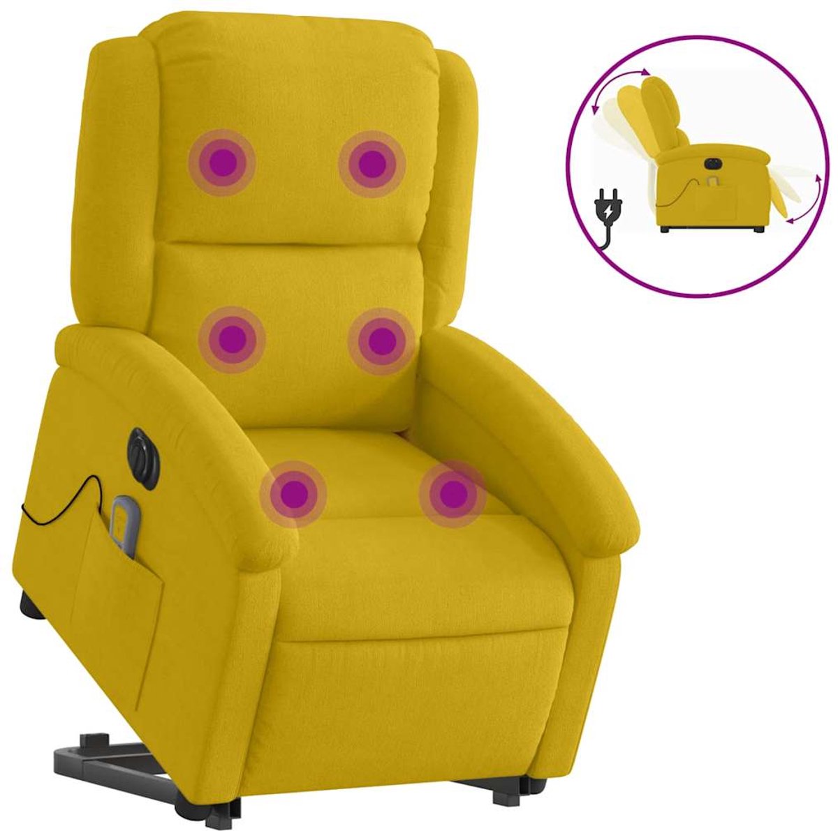 vidaXL Sta-op-massagestoel - elektrisch - verstelbaar - fluweel - geel