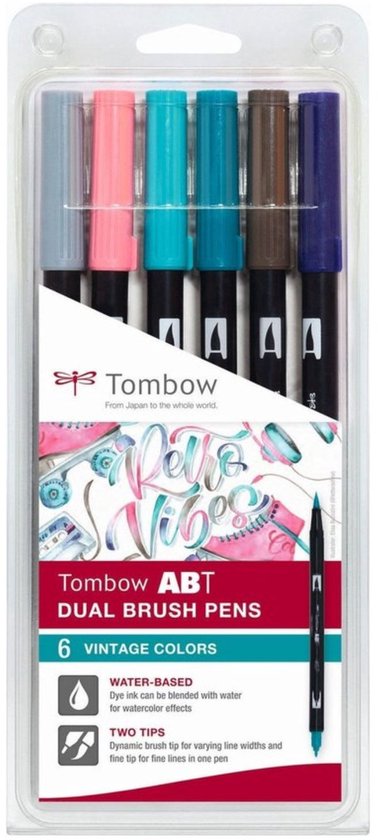 Tombow Brush pen ABT Dual Brush Pen Set off 6 Vintage Colours