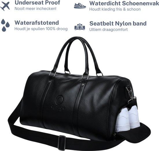 Clayton Reistas Heren – Weekendtas & Sporttas met Schoenenvak | Handbagage 22L | Vegan Leer Zwart