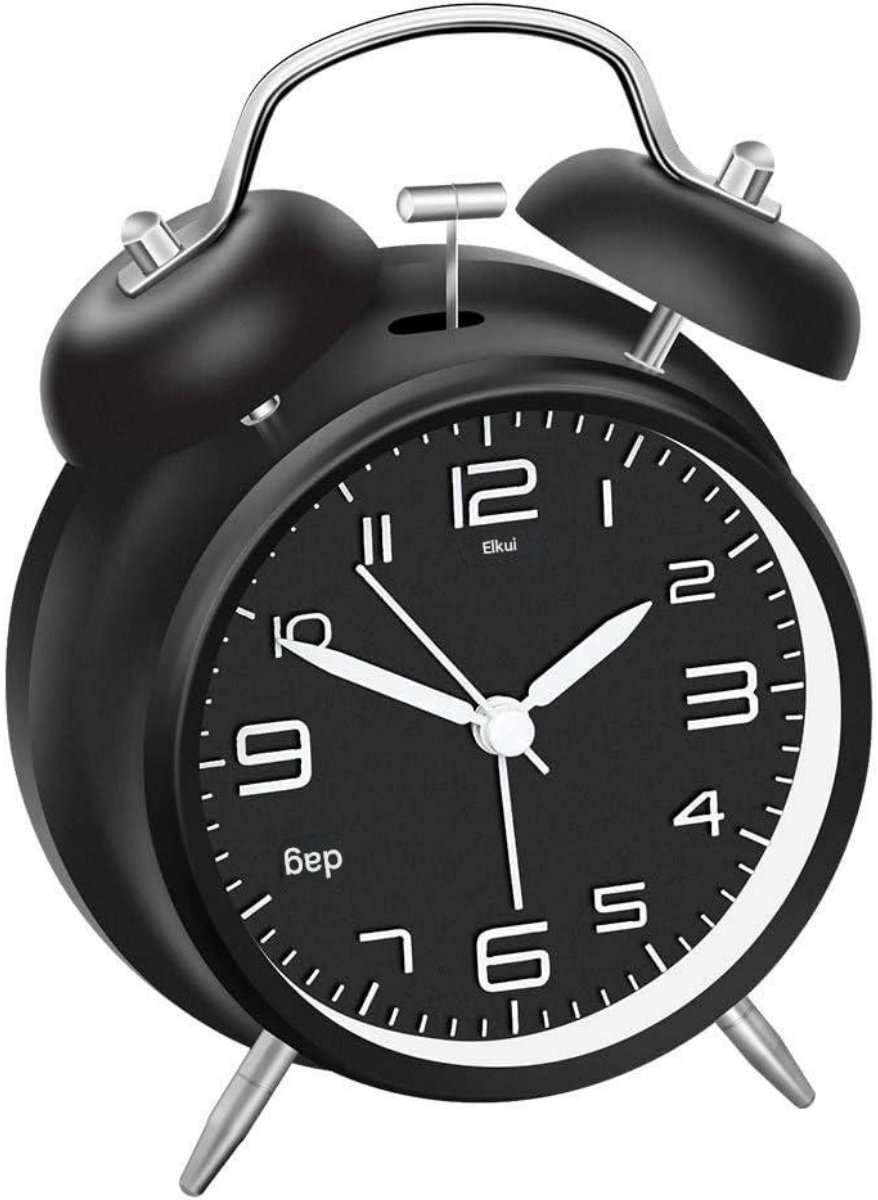 GELLDG Dubbele wekker - met nachtlampje - luide beltoon - analoge wekker - grote wijzerplaat van 10 cm - stille wekker - werkt op batterijen - geschikt voor slaapkamer, studeerkamer en kantoor - zwart
