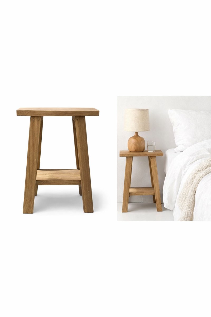 TeakOne - Norway Bedside Table - kruk - Krukje - bijzettafel - Teak - Nachtkastje - Bohemian - Tafeltje - Badkamermeubel - Multifunctioneel - Strak - Tijdloos - Hout
