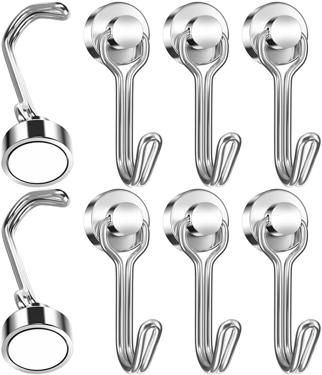 Brute Strength - Ophanghaken - Magneet Haakjes Sterk - Haak Magneten - Magneethaken - Sterke Magneetjes - Zilver - 8 Stuks
