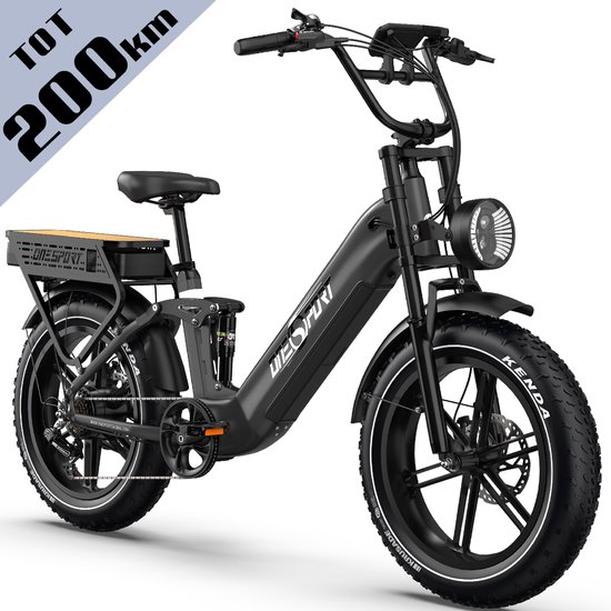 Elektrische fiets OneSport OT08PRO 250W 200 km bereik 48V 36Ah uitneembare accu fatbike 20×4″ Shimano 7 versnellingen