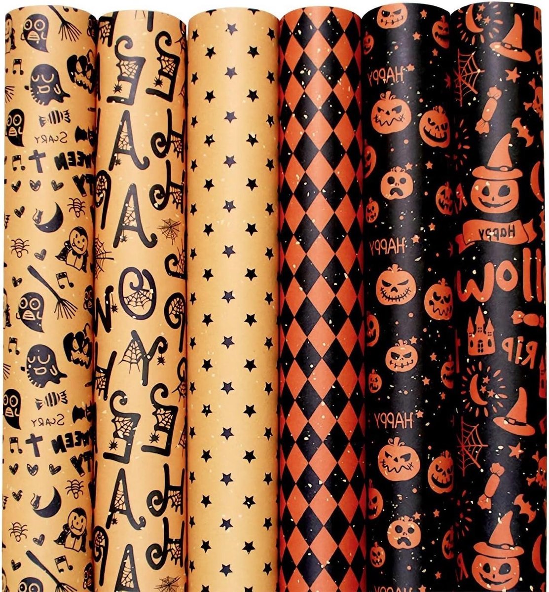 Halloween Inpakpapier Set - Vintage Cadeaupapier voor Cadeau - Dag van de Doden Thema - 6 Vellen met Diverse Ontwerpen