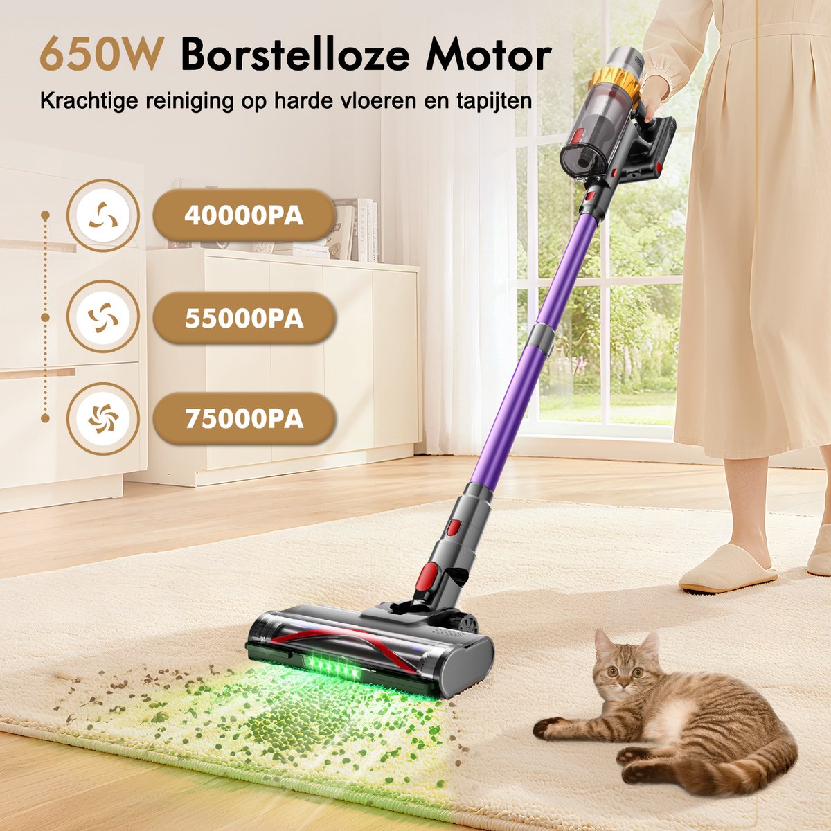 Hiaonyx Draadloze Steelstofzuiger met Borstelloze Motor - afbeelding 2