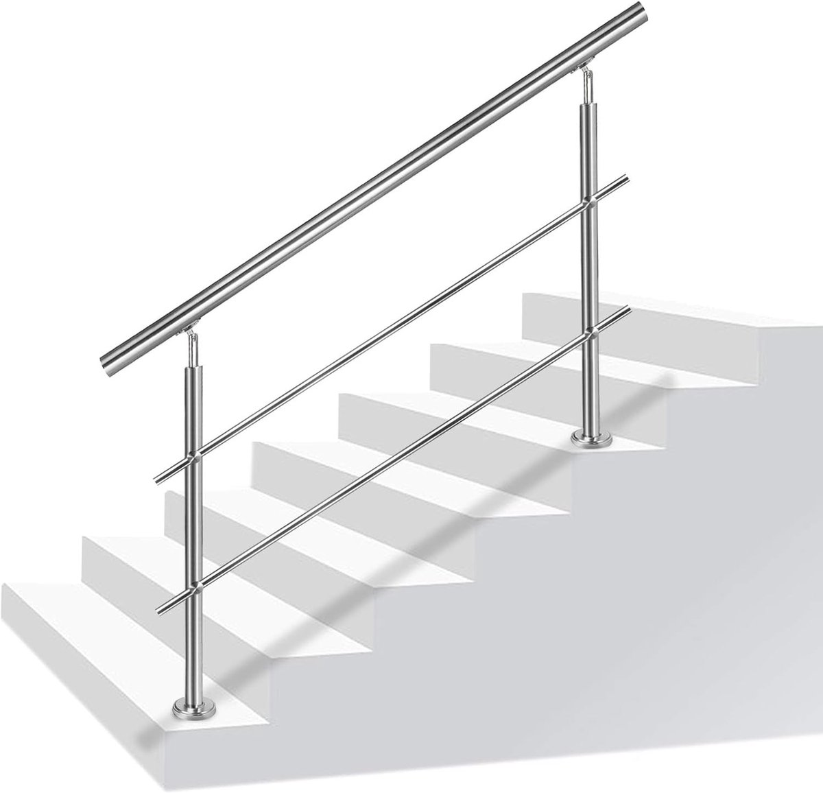 140 cm 2 Dwarsbalken Roestvrijstalen Leuningen Voor Trappen Veiligheidsleuning Trapleuning Incl. Palen & Metalen Pluggen Trapleuningen Leuningpalen Bouwpakket Voor Binnen & Buiten NAIZY