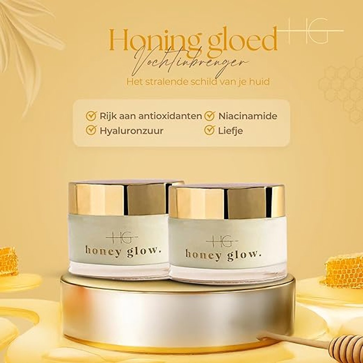 HG AESTHETICS Honey Glow Duo – Ultra-Hydraterende Gezichtscrème met Honing & Ceramiden – SPF 15 – Lichte Dagcrème met Niacinamide, Hyaluronzuur & Antioxidanten (2 x 50 ml) cadeautje vrouw