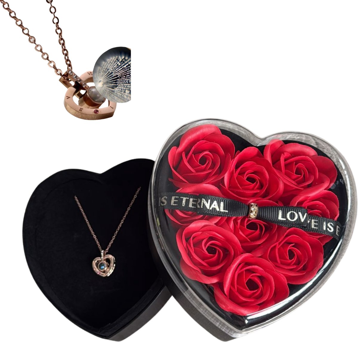 Nina’s Giftshop® Valentijn Sieradenset – I Love You Ketting in 100 Talen – Luxe Geschenkzak – Cadeau voor Haar